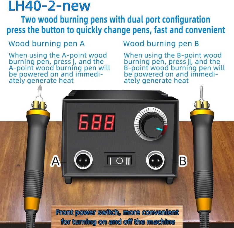 FIRElood Wood Burning Tool, Wood Burner kit Pen 25~750℃, Wood Burning kit with Digital Thermometer Temperature Adjustable Temperature, 2 pyrographic Wood Burning pens, 30 Wood Burning Pen Tips - Image 2